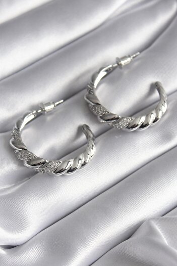 Inure Jewelry Brass Silver Color Zircon Stone Spiral Model Women's Earrings Daily Use