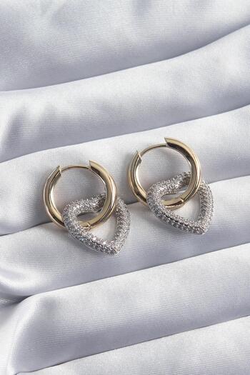 Inure Jewelry Brass Gold Color Hoop Silver Zircon Stone Heart Model Vip Series Women's Earrings Daily Use