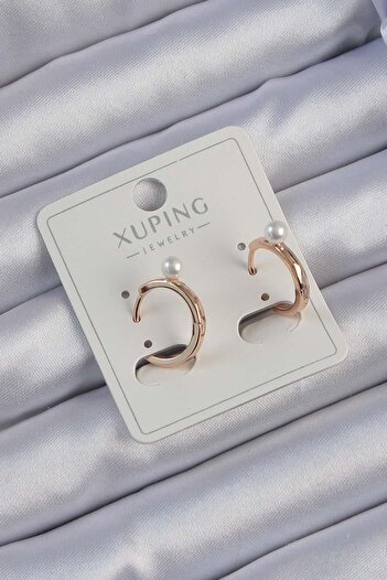 Inure Jewelry Xuping Rose Color Pearl Detail Hoop Earrings Daily Wear