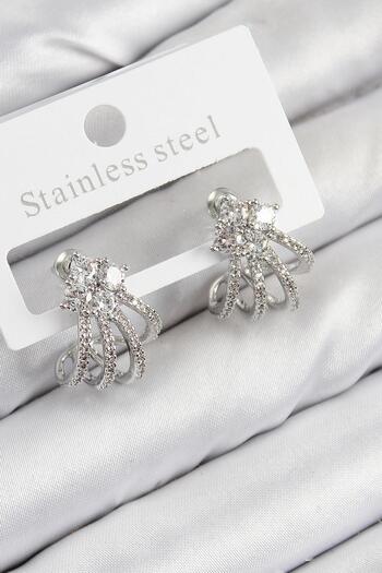 Inure Jewelry Brass Zircon Stone Model Silver Color Women's Earrings Daily Use