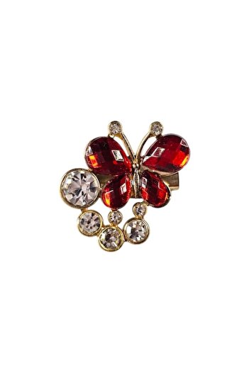 Vadodara Brosa Fluturas Gold Tone cu Cristale Cubic Zirconia Rosu, 2 x 2 cm
