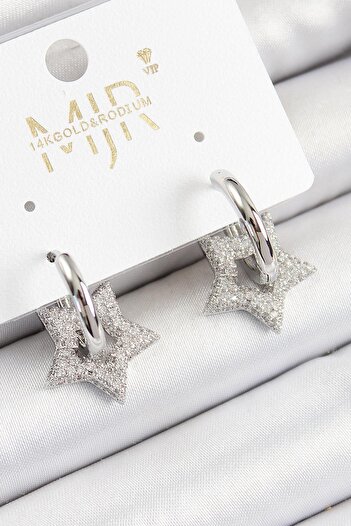 Inure Jewelry Brass Zircon Stone Star Figured Ring Model Silver Color Women's Earrings Daily Use