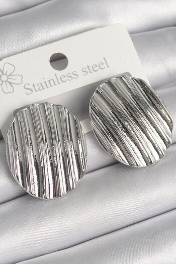 Inure Jewelry Brass Silver Color Dangle Embroidered Circle Plate Model Women Earrings Daily Use