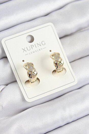 Inure Jewelry Xuping Zircon Stone Geometric Pattern Hoop Model Gold Color Women's Earrings Daily Use