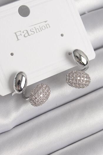 Inure Jewelry Brass Silver Color Zircon Stone Convex Model Women's Earrings Daily Use