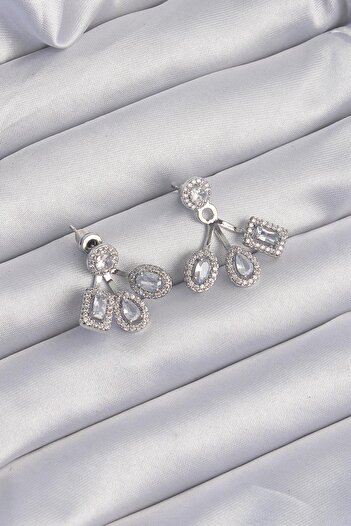 Inure Jewelry Brass Silver Color Zircon Stone Geometric Model Earrings Daily Use