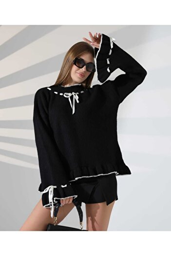 MILANOFOX Spanish Sleeve Soft Fabric Loose Knit Sweater with Ruffle and Lace Detail