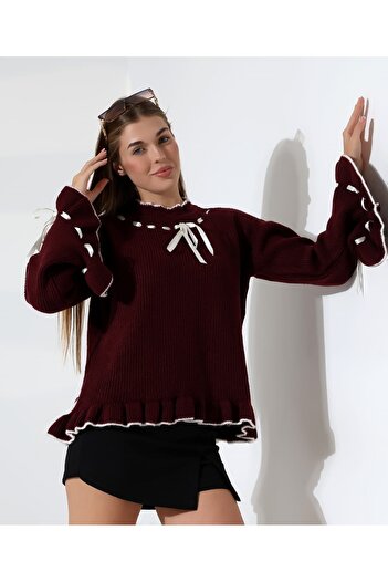 MILANOFOX Spanish Sleeve Soft Fabric Loose Knit Sweater with Ruffle and Lace Detail