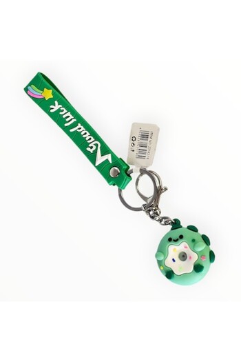 Vadodara Silicone Keychain Green Donut with Message 'Good Luck'