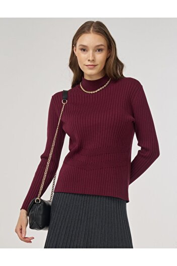 Kayra Ribbed Knit Sweater Burgundy