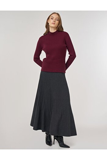 Kayra Ribbed Knit Sweater Burgundy