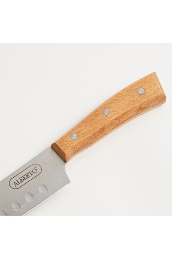 Alberto stainless steel santoku knife 7" with wooden handle, brown