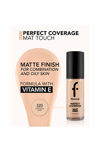Flormar Perfect Coverage Mat Touch Foundation, 30g, 321-Natural Pastelle