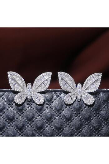 Pursehuit Silver earrings, butterfly shape, with zirconia stones, Sinikka C18