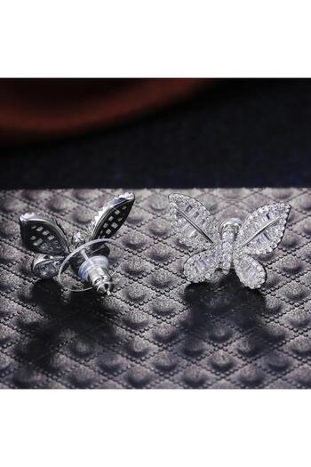 Pursehuit Silver earrings, butterfly shape, with zirconia stones, Sinikka C18