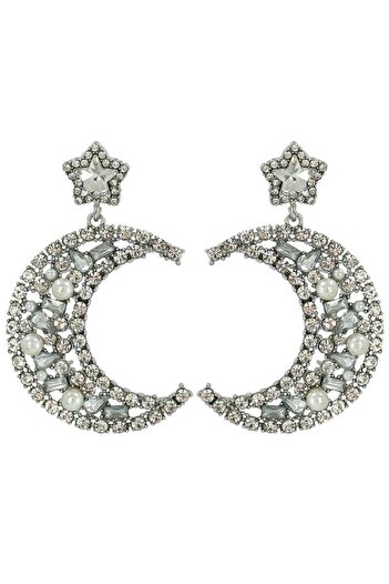 Pursehuit Silver earrings, crescent shape, with stones, Annemai C4