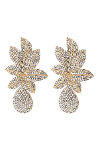 Pursehuit Golden earrings, leaf shape, with stones, Annmaria C4