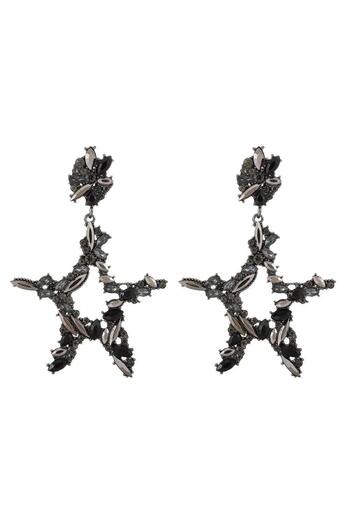 Pursehuit Black earrings, star shape, with smoky stones, Sigurt C1
