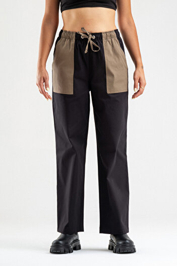 Bold & Young Women's Elastic Waist Drawstring Combination Four-Pocket Lycra Cotton Trousers