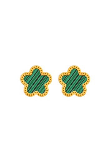 Pursehuit Golden earrings, made of stainless steel, green flower shape, blown with 18k gold, Fransine C1