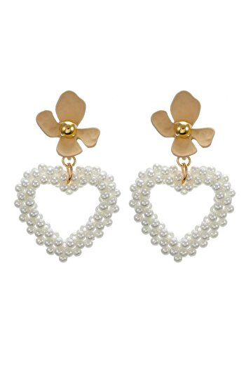 Pursehuit Golden earrings, heart shape, with pearls, Yasmina C3