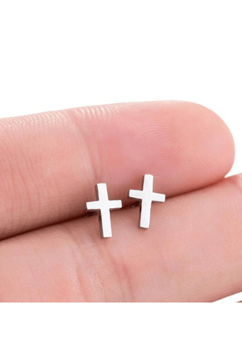 Pursehuit Silver earrings, stainless steel, cross shape, blown with 18k gold, Fiona C1