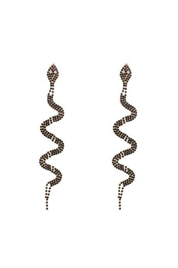 Pursehuit Golden earrings, snake shape, with black stones, Saide C5