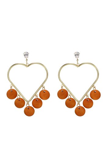 Pursehuit Gold earrings, heart shape, with brown circles, Vika C3