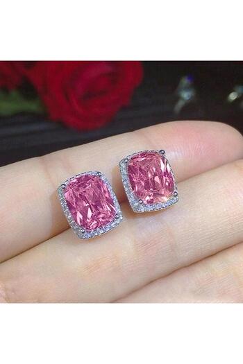 Pursehuit Silver earrings with pink zirconia stone, Sirja C8