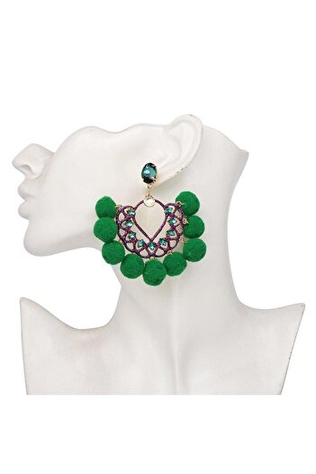 Pursehuit Green earrings, with Pom-Pom and stones, Athalie C2