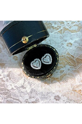 Pursehuit Silver earrings, heart shape, with zirconia stones, Dania C12