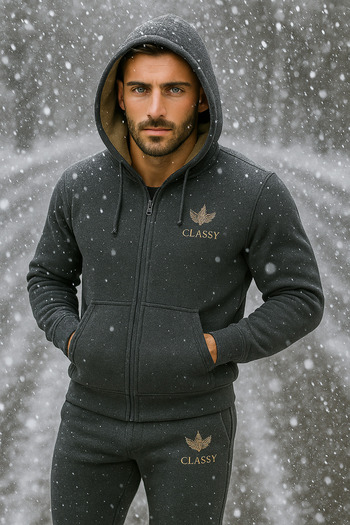 CLASSY.MODA Men's Winter Tracksuit Set – 3 Thread Fleece, Welsoft Lining, Hooded, Zippered Sportswear