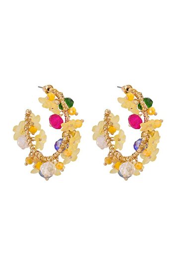 Pursehuit Golden earrings, semi-round, with colored beads, Salli C8