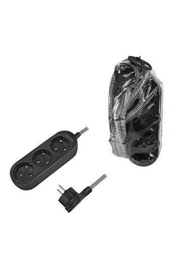 LogiLink Power Extension Cord LPS261, Textile Cable, Flat Plug, 3 Sockets, IP20, H05VV-F 3G 1.5 mm²