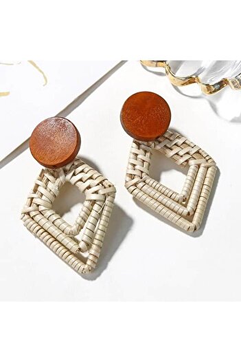 Pursehuit Diamond earrings, made of rattan, beige, Kerstine C3
