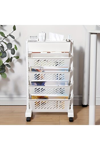 Cozy Nest 5-Tier Bookshelf Storage Cart with Wheels Utility Shelf for Home,Office,Dorm,and Classroom Durable