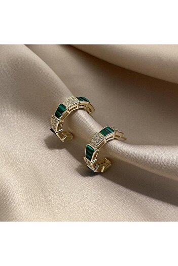 Pursehuit Round gold earrings with green stones, Denisa C8
