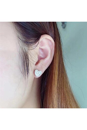 Pursehuit Silver earrings, heart shape, with zirconia stones, Novalee C5