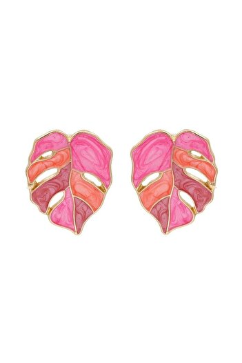 Pursehuit Pink earrings, Monstera leaf shape, Augusta C7