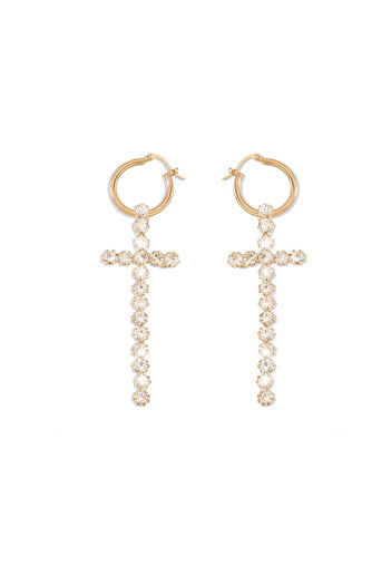 Pursehuit Gold earrings, cross-shaped, with stones, Louana C1