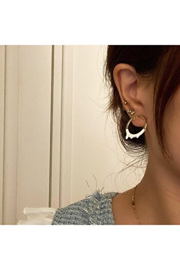 Pursehuit Round gold earrings with white inserts, Frode C1