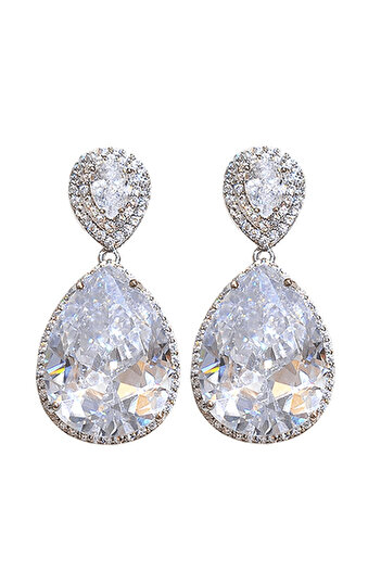 Pursehuit Silver earrings, teardrop shape, with zirconia stones, Aleksei C14