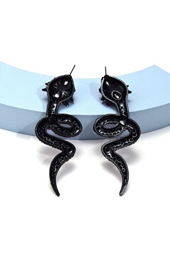 Pursehuit Black earrings, snake shape, with stones, Starkad C2