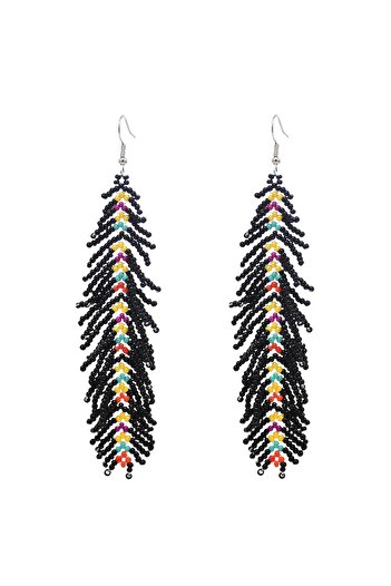 Pursehuit Long black earrings with colorful beads, Paula C2
