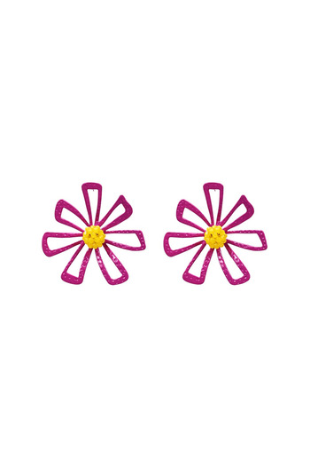 Pursehuit Pink earrings, flower shape, with yellow beads, Traute C1