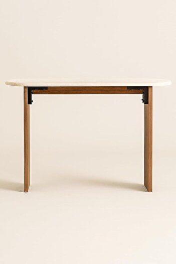 Crestj Oval Console Table with Marble Top and Solid Wood 140cm - Brown