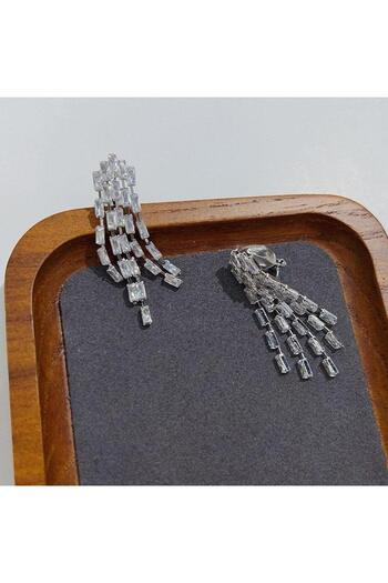 Pursehuit Silver earrings, with clips, with zirconia stones, Irina C5