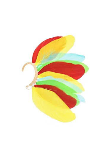 Pursehuit Gold hippie style ear cuff with multi-colored feathers, Kaleb C4