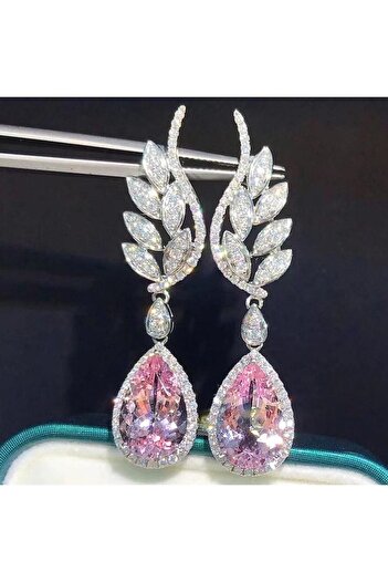 Pursehuit Silver earrings, teardrop shape, with wings and zirconia stones, Sibel C14