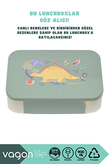 Vagonlife Bento 900ml Lunch Box New Collection Single Layer 2 Compartments Pp Plastic Children's Lunch Box Food Container